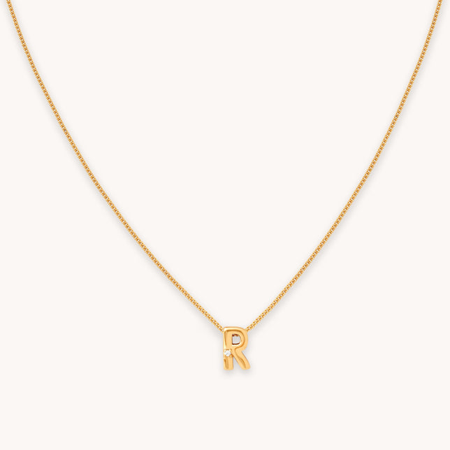 R Initial Pendant Necklace in Gold