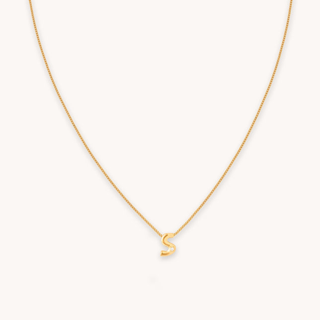 S Initial Pendant Necklace in Gold