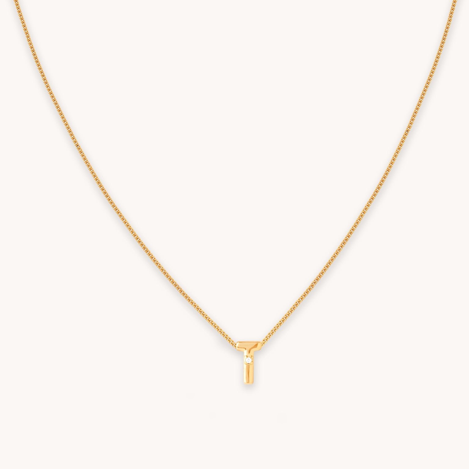 T Initial Pendant Necklace in Gold