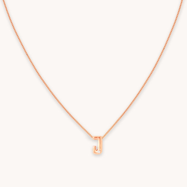 J Initial Pendant Necklace in Rose Gold