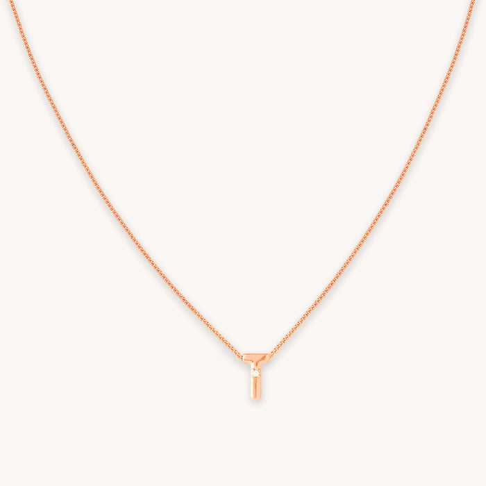 T Initial Pendant Necklace in Rose Gold