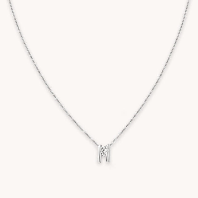 M Initial Pendant Necklace in Silver