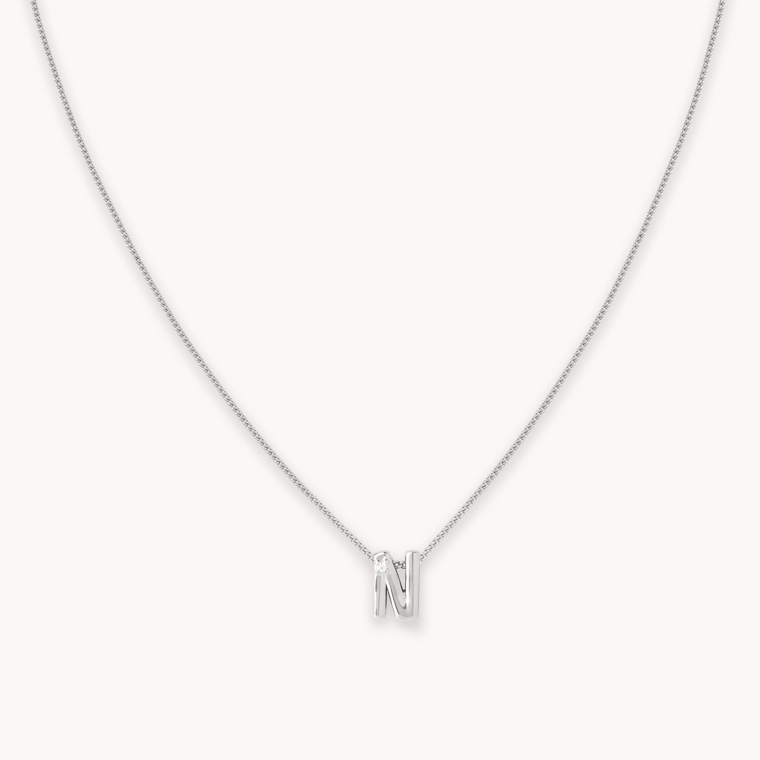 N Initial Pendant Necklace in Silver