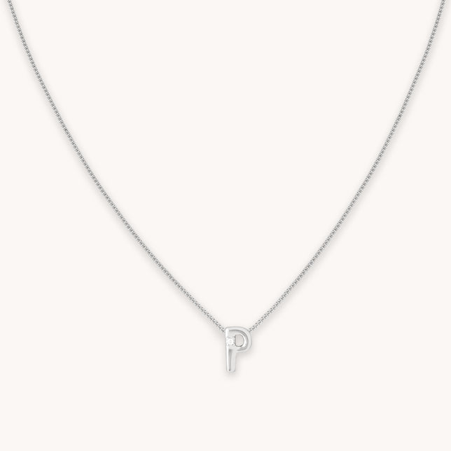 P Initial Pendant Necklace in Silver