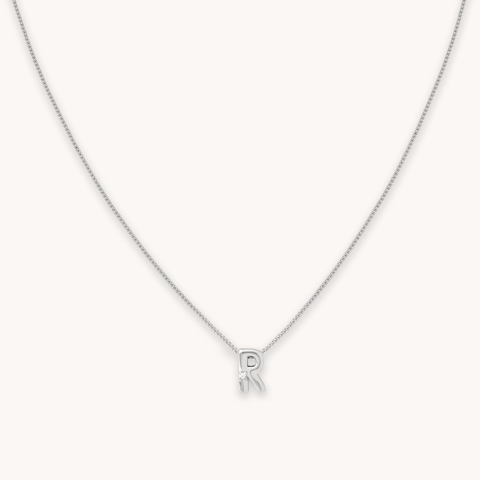 R Initial Pendant Necklace in Silver