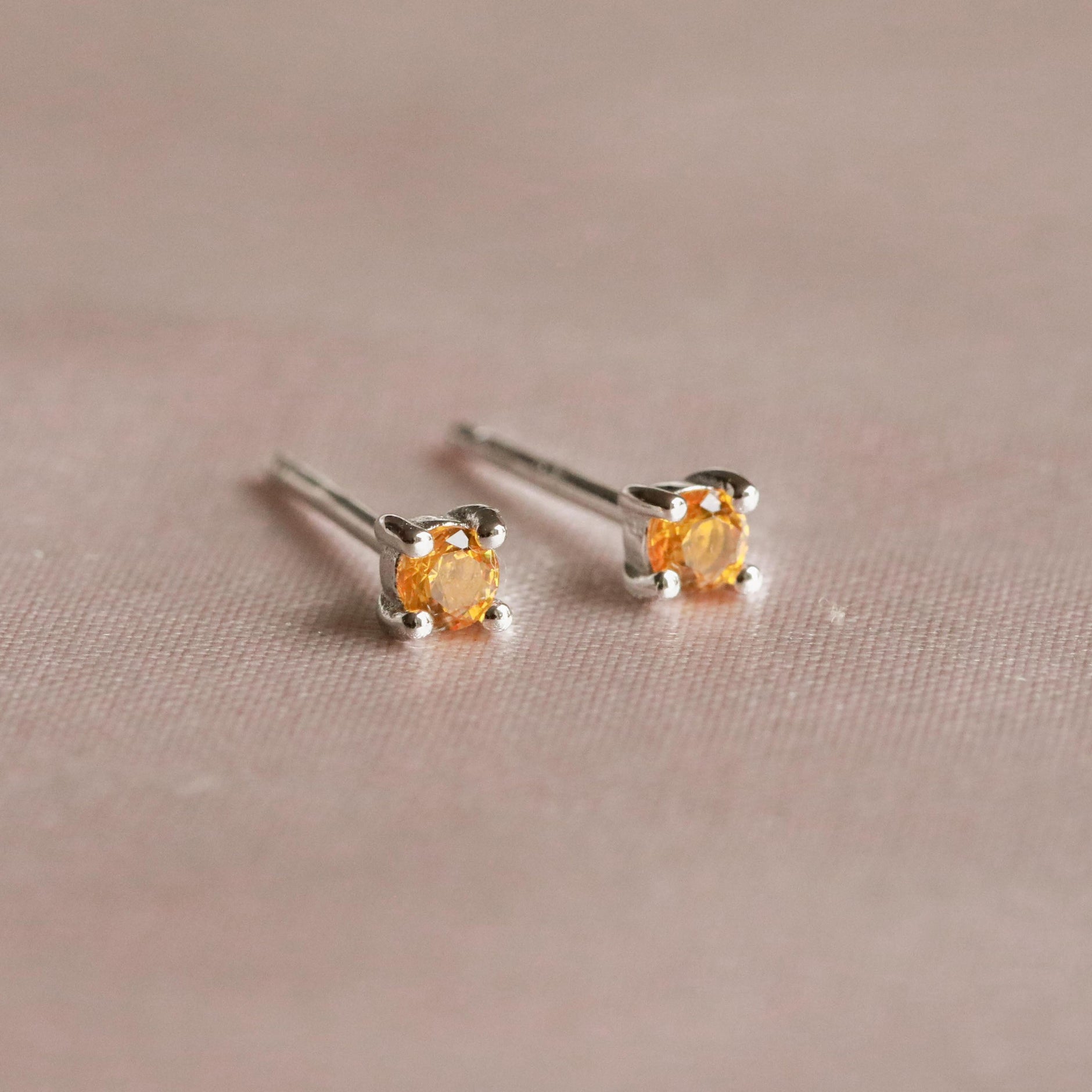 Birthstone Stud Earrings In Silver - November Birthstone Stud Earrings in Silver with Citrine CZ - Stud Earrings - Astrid &amp; Miyu