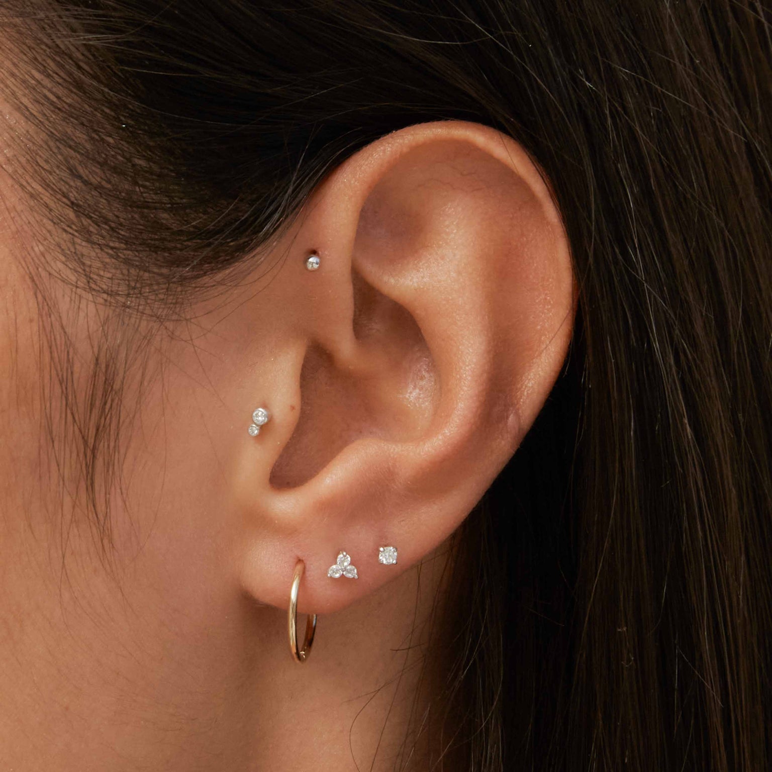 April White Topaz - Solid White Gold Double Topaz Piercing Stud - Piercing Stud - Astrid &amp; Miyu