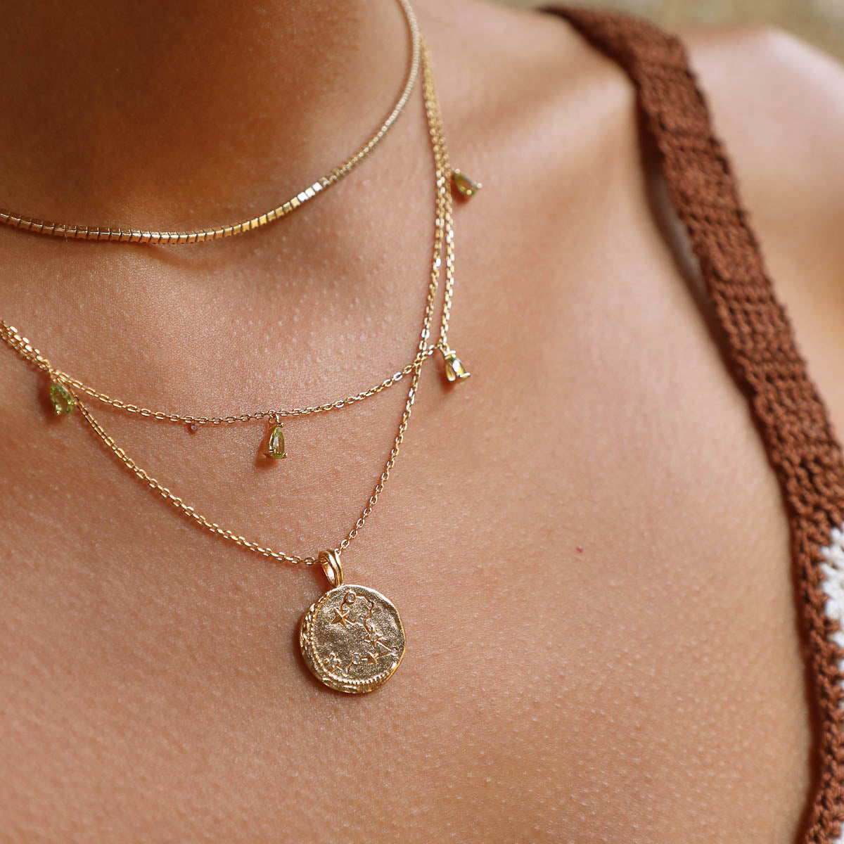 18k Gold Plated Jewellery - Olivine Charm Necklace in Gold - Pendant Necklace - Astrid &amp; Miyu