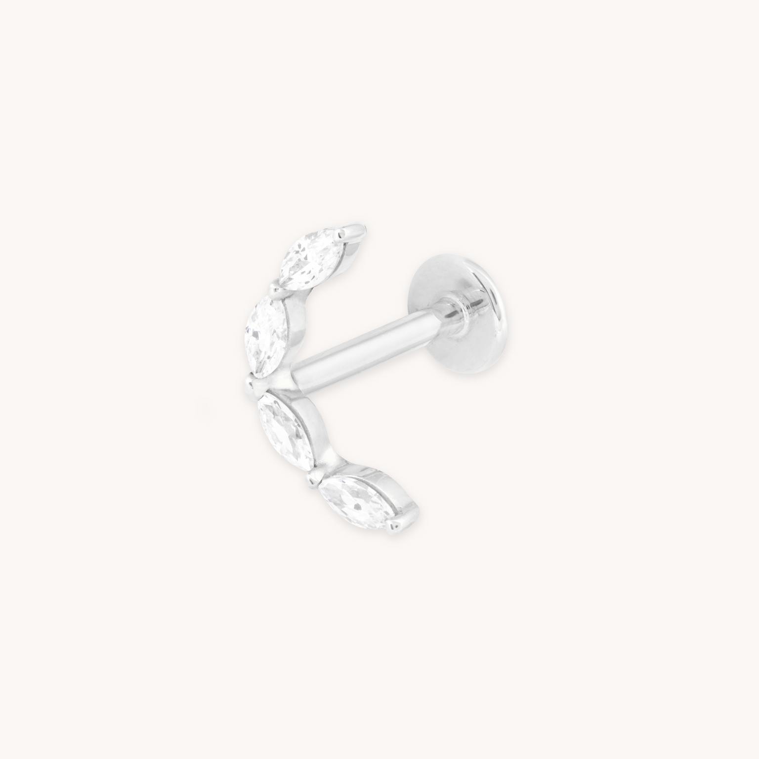 SOLID WHITE GOLD CRYSTAL CURVED PIERCING STUD CUT OUT