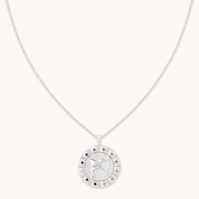 Sagittarius Bold Zodiac Pendant Necklace in Silver