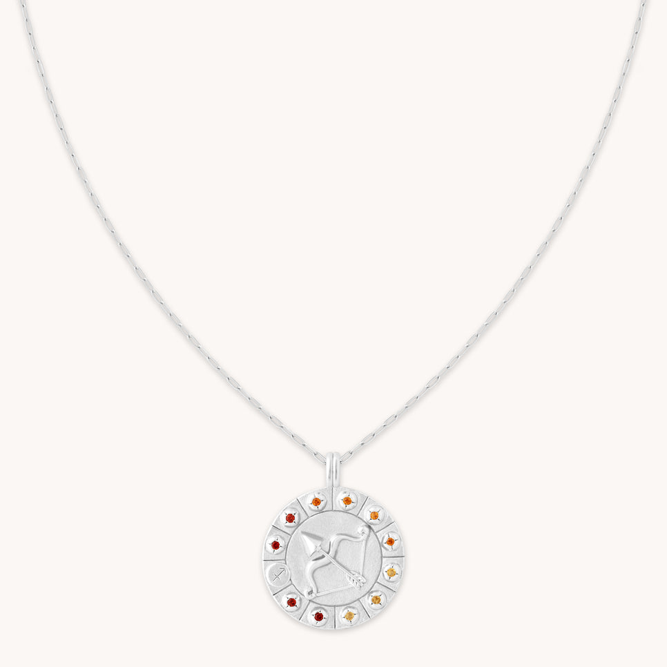 Sagittarius Bold Zodiac Pendant Necklace in Silver