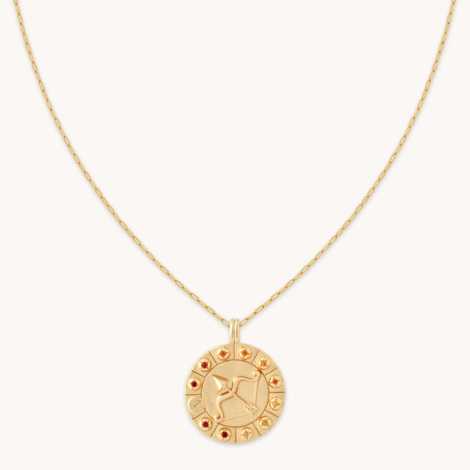 Sagittarius Bold Zodiac Pendant Necklace in Gold