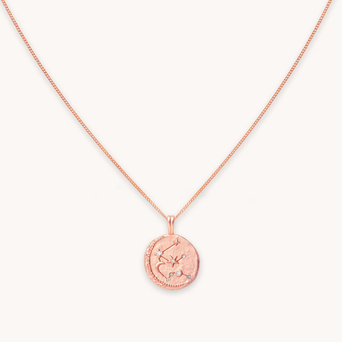 Aquarius Zodiac Pendant Necklace in Rose Gold