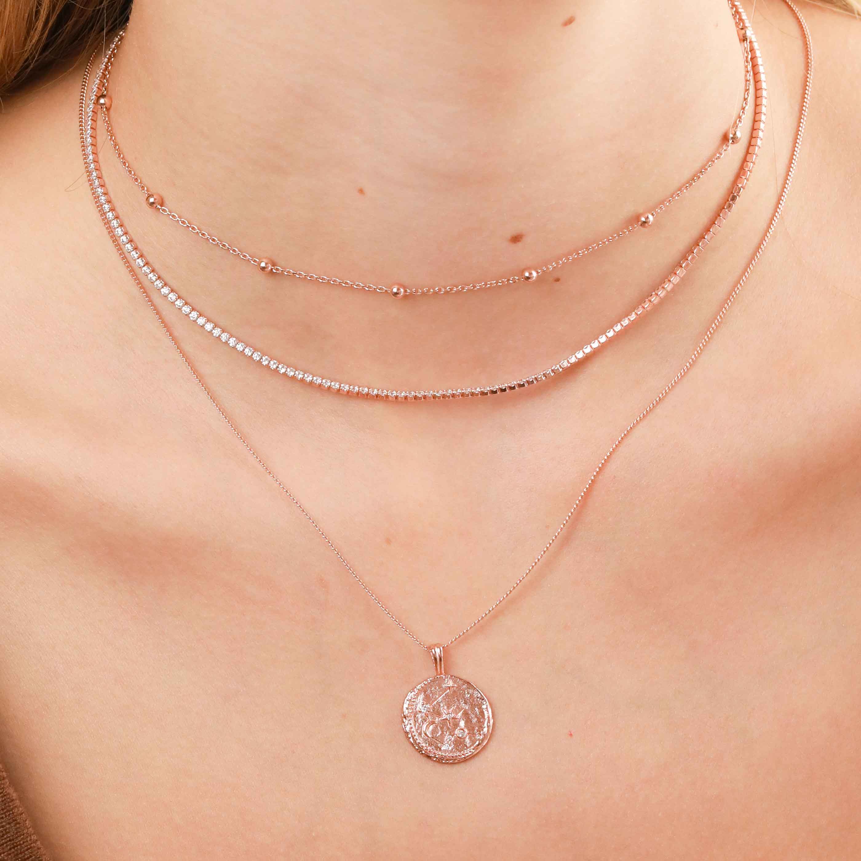 18k Rose Gold Plated Jewellery - Aquarius Zodiac Pendant Necklace in Rose Gold - Zodiac Pendant - Astrid &amp; Miyu