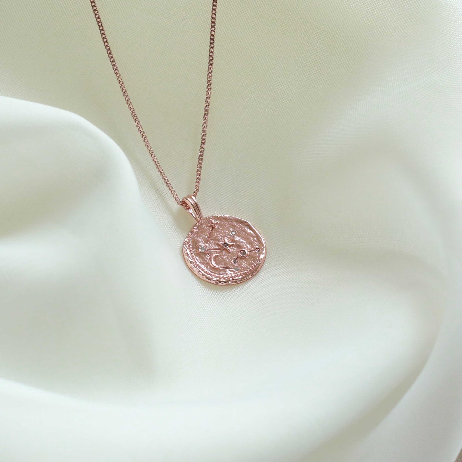 18k Rose Gold Plated Jewellery - Aquarius Zodiac Pendant Necklace in Rose Gold - Zodiac Pendant - Astrid &amp; Miyu