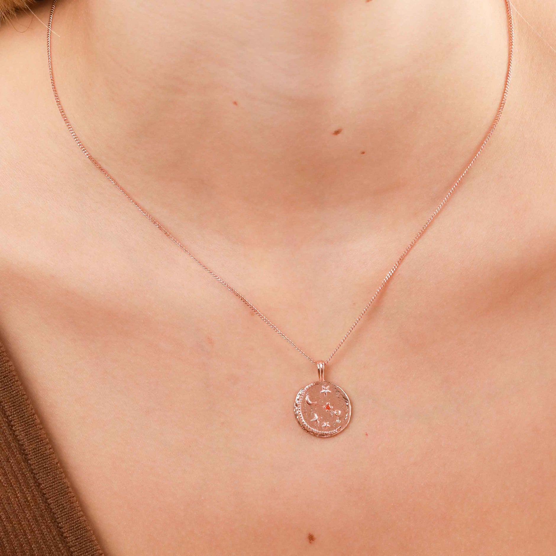 18k Rose Gold Plated Jewellery - Aries Zodiac Pendant Necklace in Rose Gold - Zodiac Pendant - Astrid &amp; Miyu