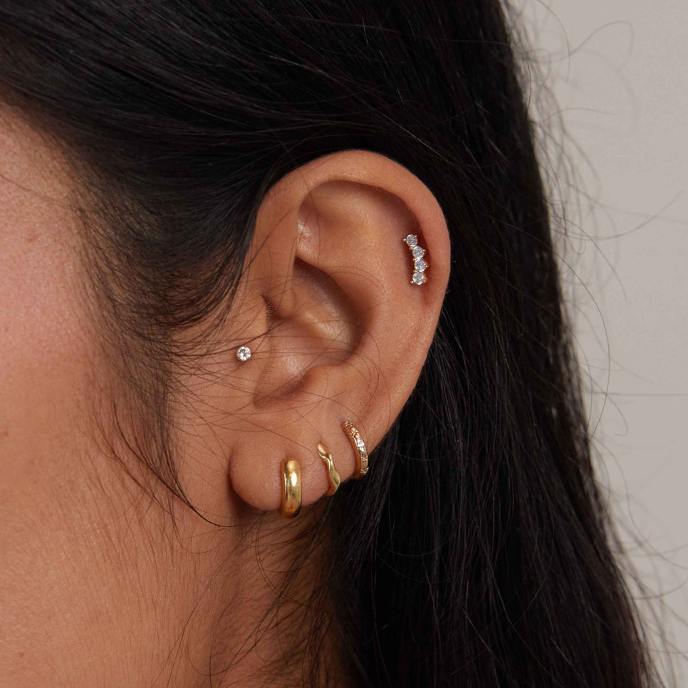 18k Gold Plated Jewellery - Curved Crystal Barbell in Gold - Barbell Earring - Astrid &amp; Miyu