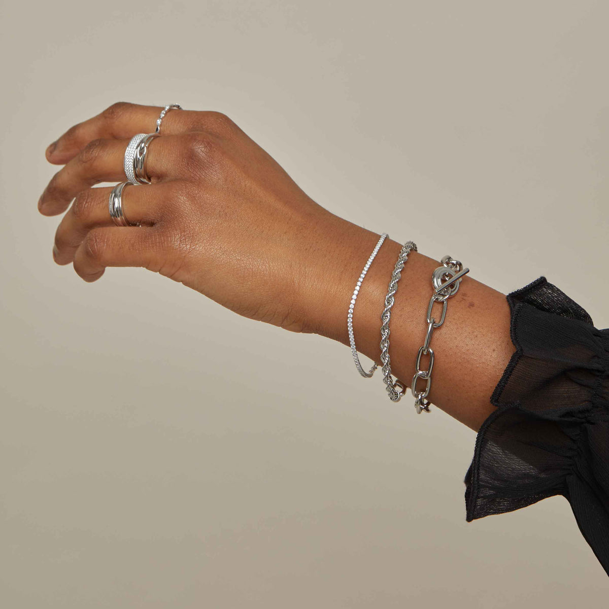 Tennis Chain Bracelet in Silver worn
