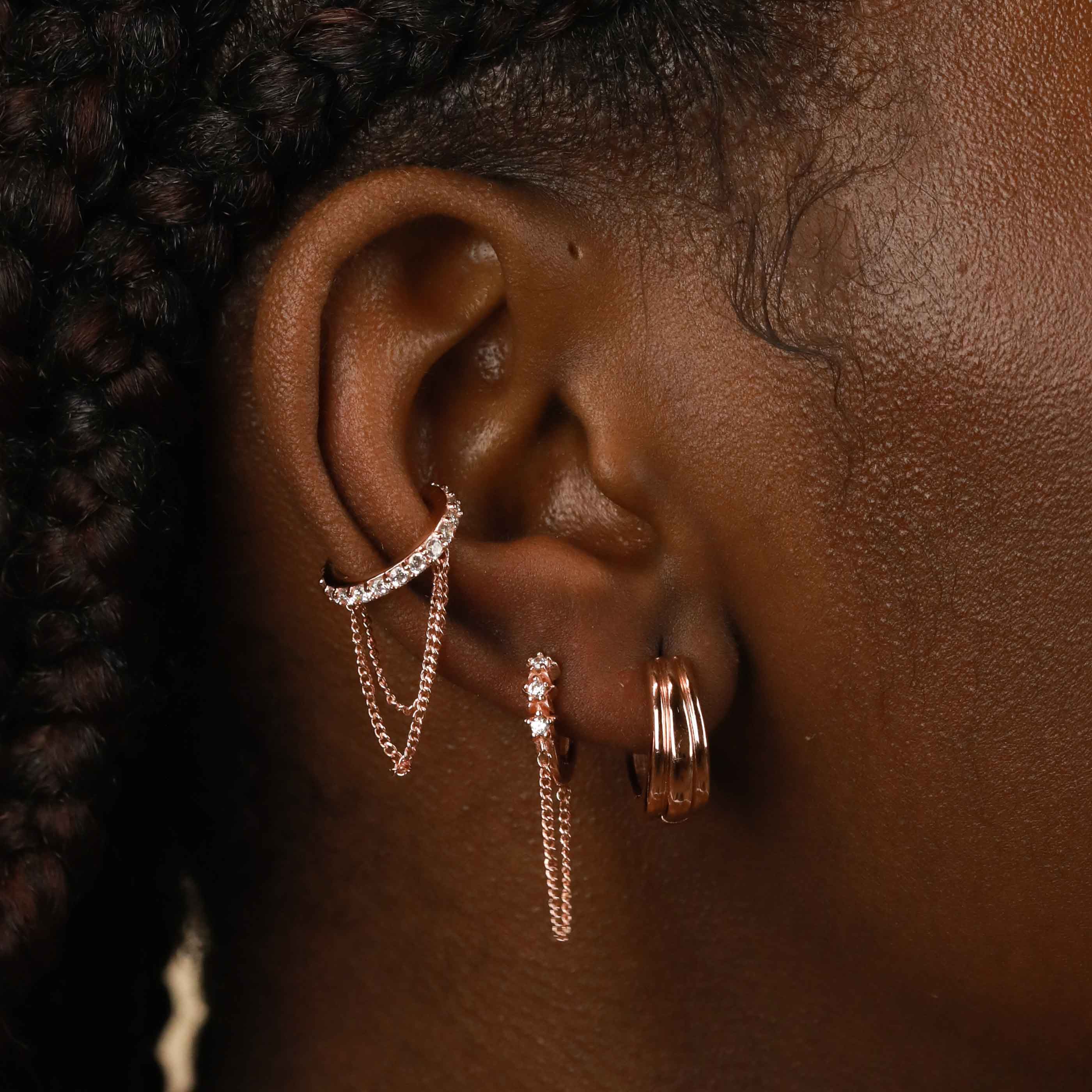 18k Rose Gold Plated Jewellery - Crystal Chain Ear Cuff in Rose Gold - Ear Cuffs - Astrid &amp; Miyu