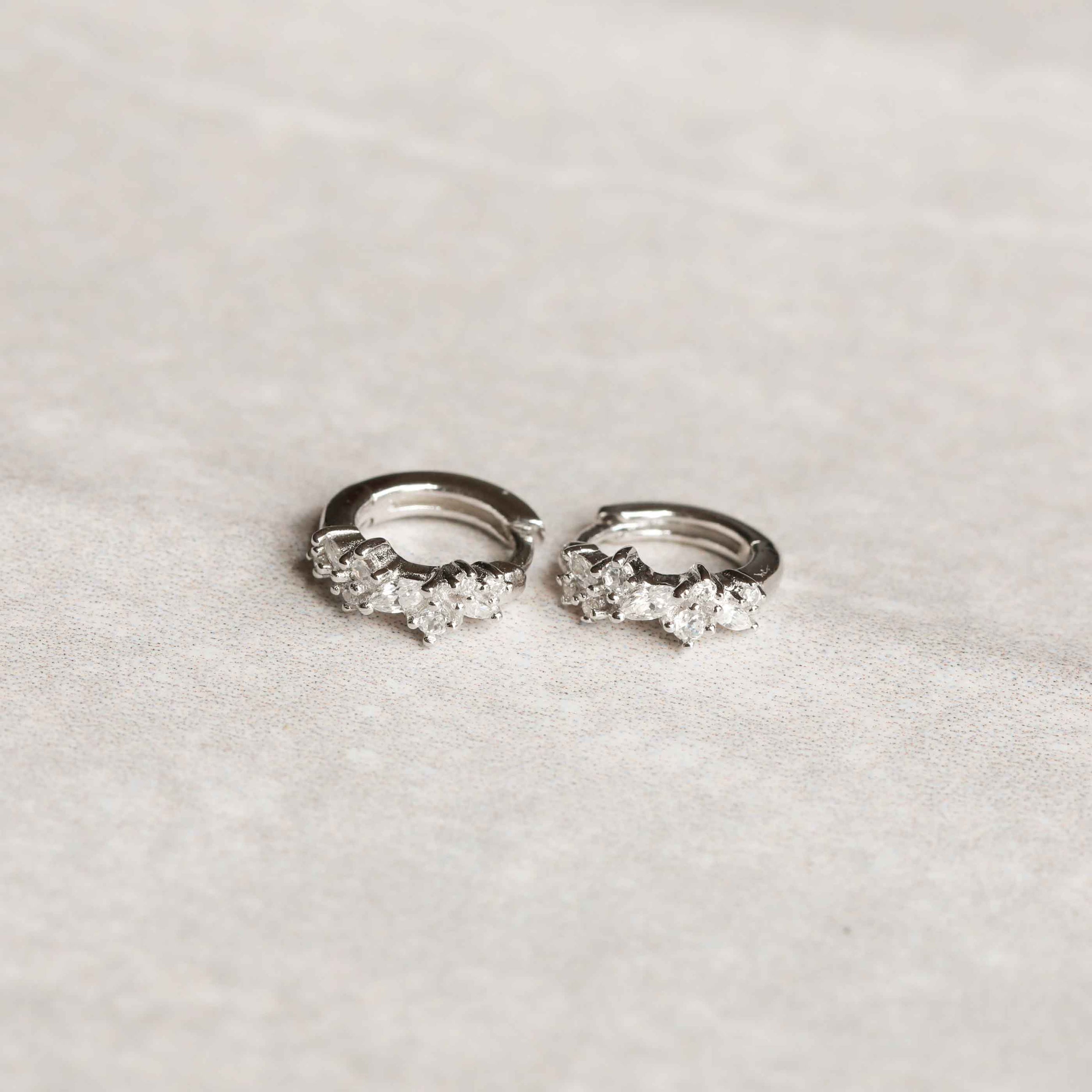 Crystal Cluster Silver Huggies | Astrid & Miyu Earrings