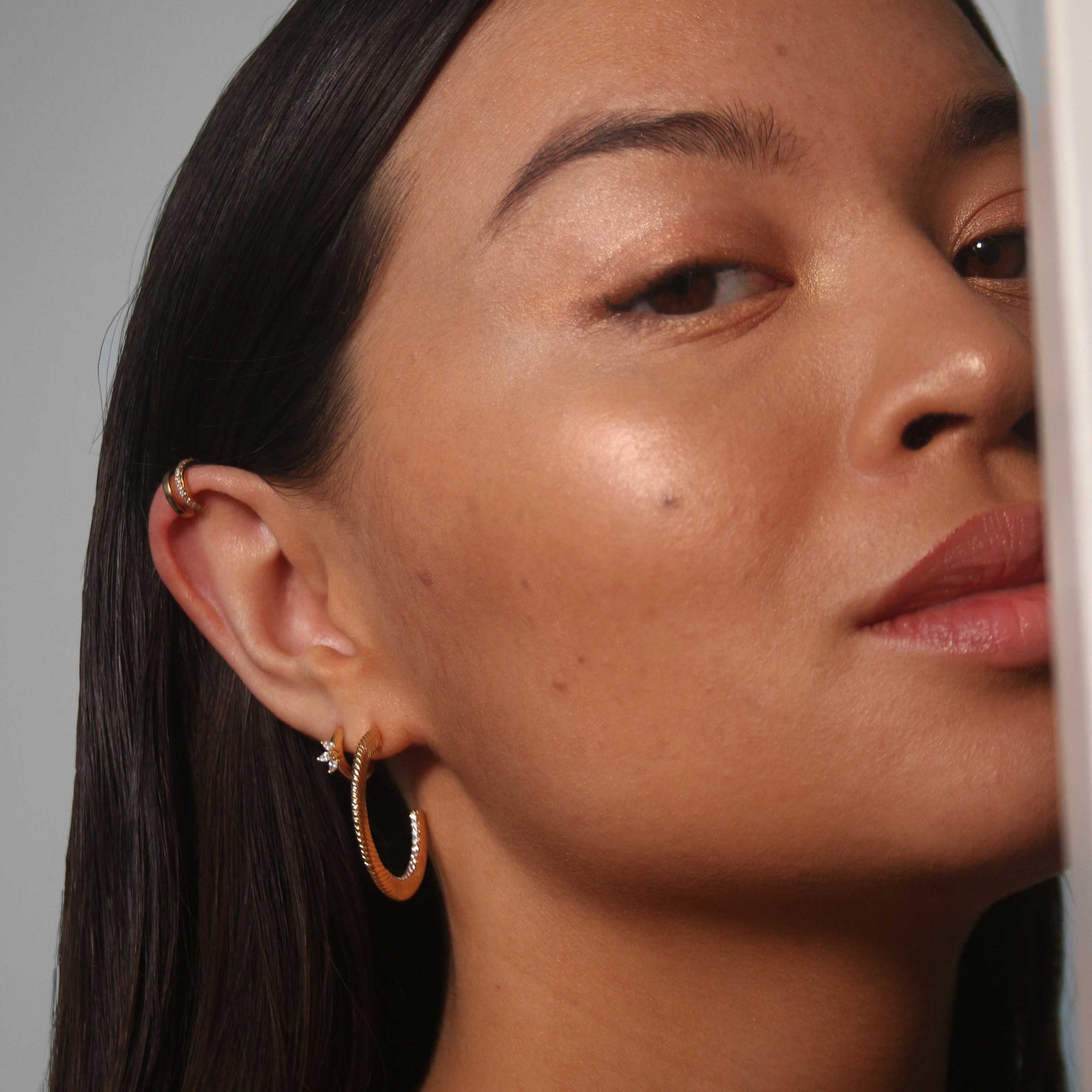 18k Gold Plated Jewellery - Mini Illusion Crystal Ear Cuff in Gold - Ear Cuffs - Astrid &amp; Miyu