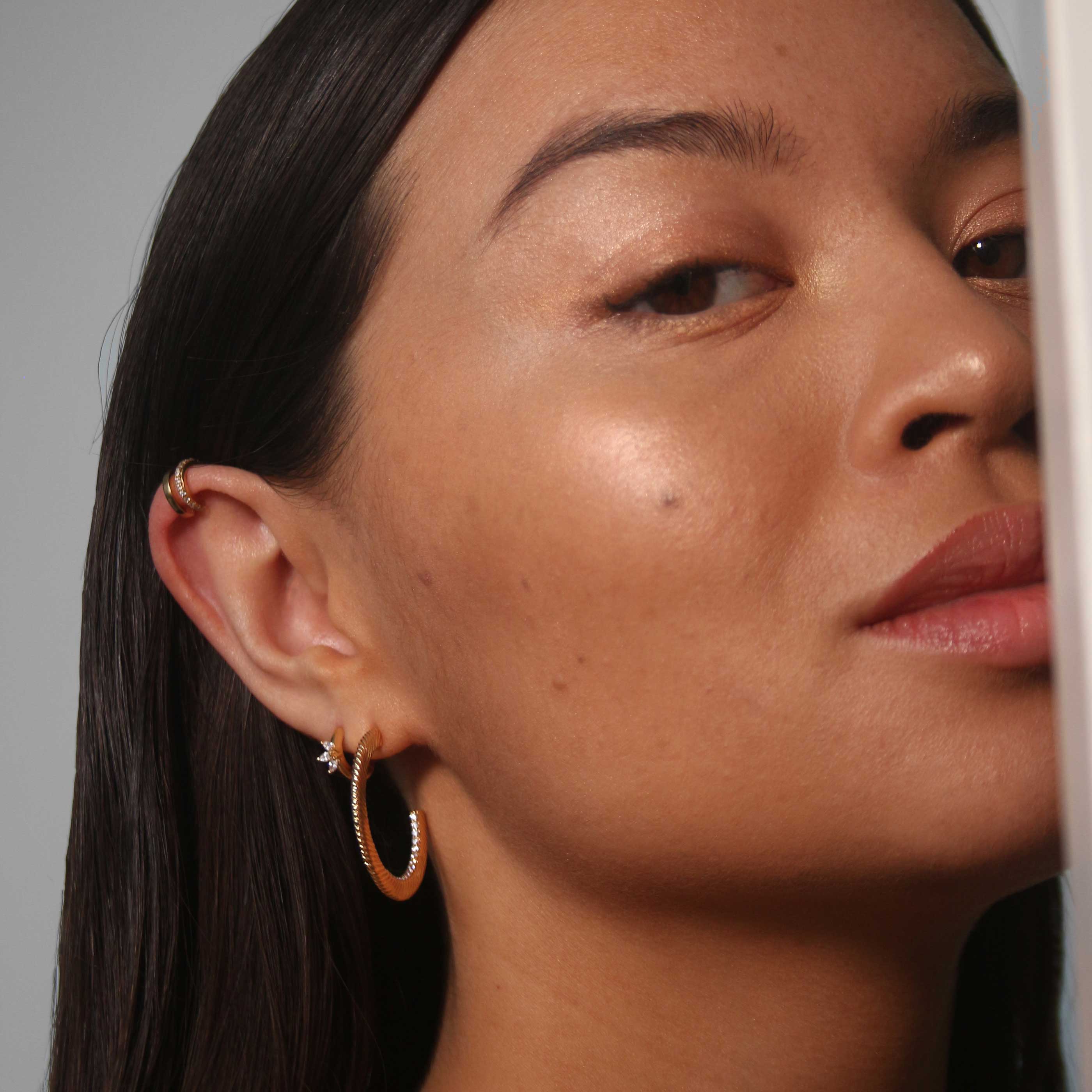 18k Gold Plated Jewellery - Mini Illusion Crystal Ear Cuff in Gold - Ear Cuffs - Astrid &amp; Miyu