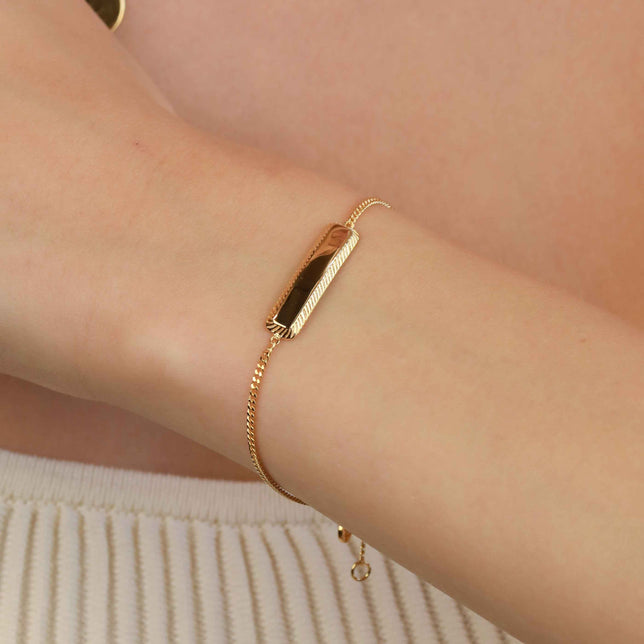 Etched ID Bracelet in Gold worn