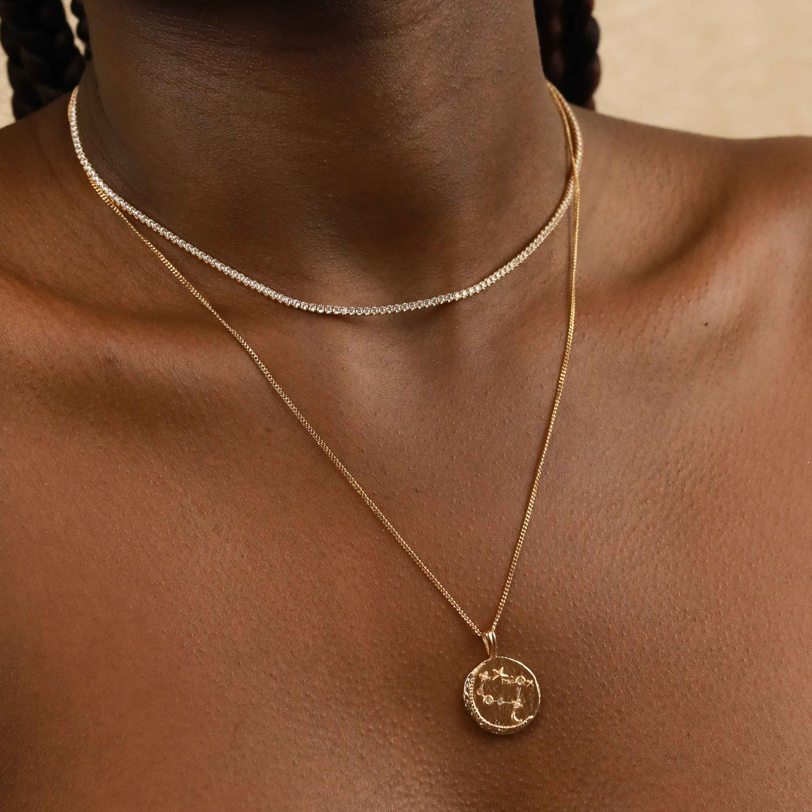 18k Gold Plated Jewellery - Gemini Zodiac Pendant Necklace in Gold - Zodiac Pendant - Astrid &amp; Miyu