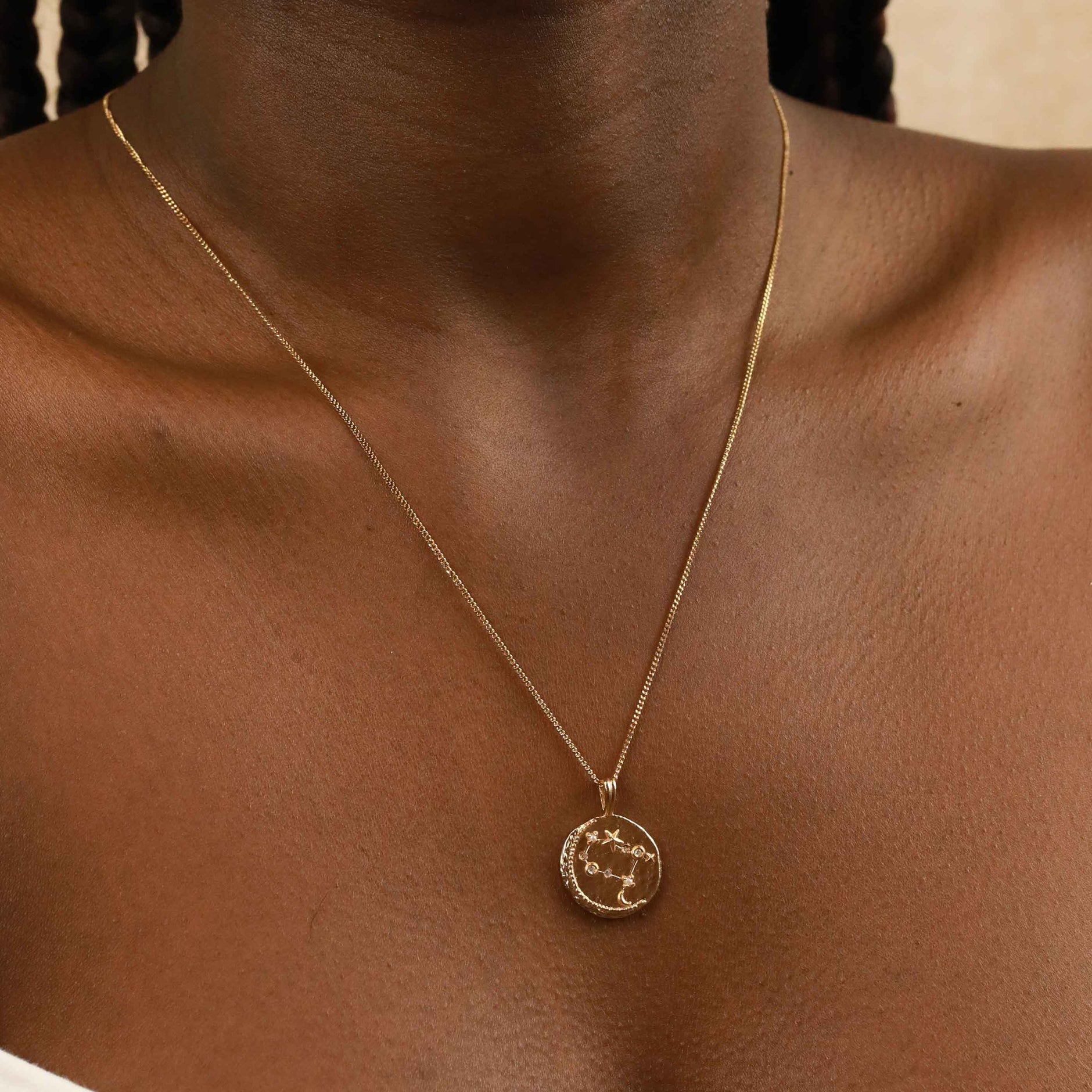 18k Gold Plated Jewellery - Gemini Zodiac Pendant Necklace in Gold - Zodiac Pendant - Astrid &amp; Miyu
