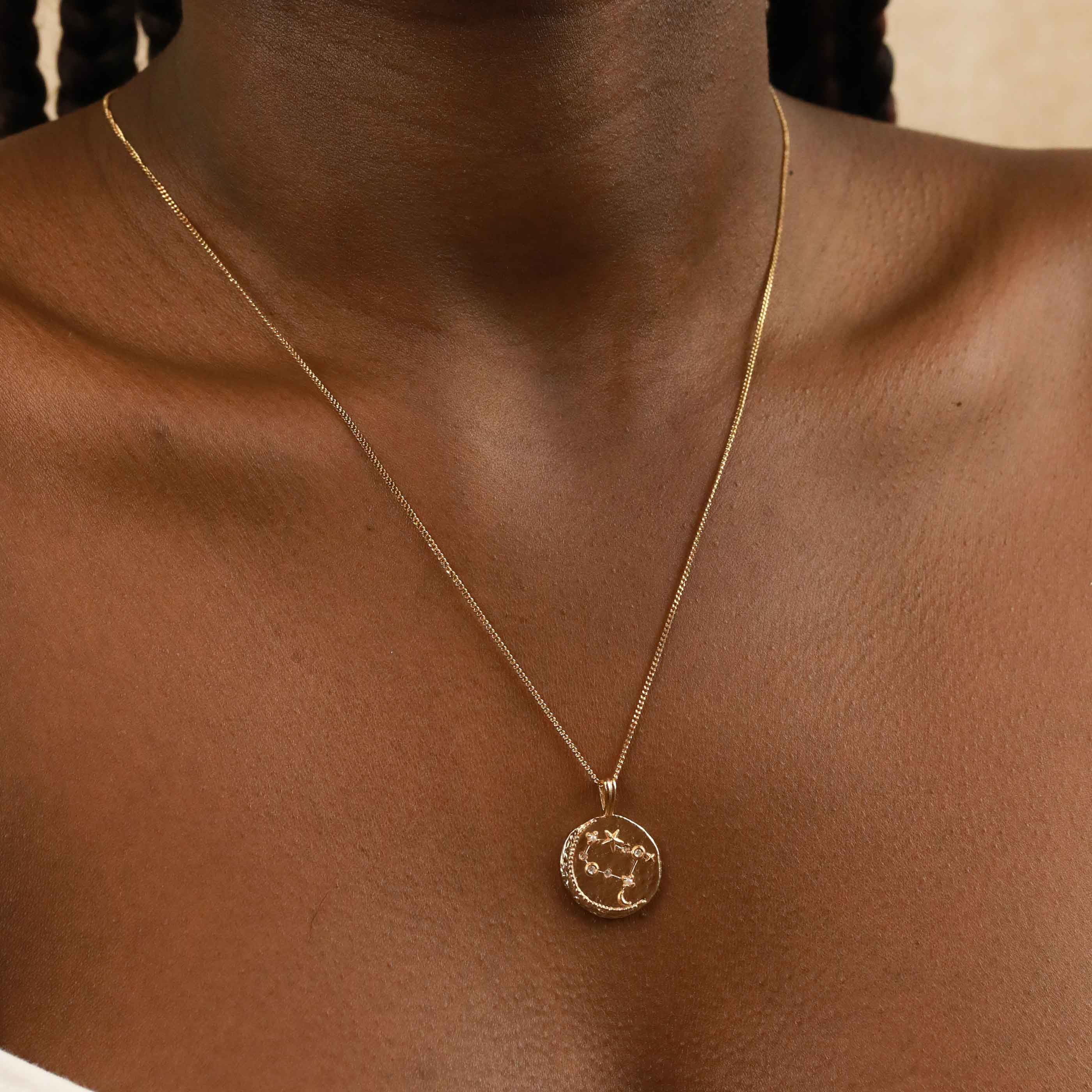 18k Gold Plated Jewellery - Gemini Zodiac Pendant Necklace in Gold - Zodiac Pendant - Astrid &amp; Miyu