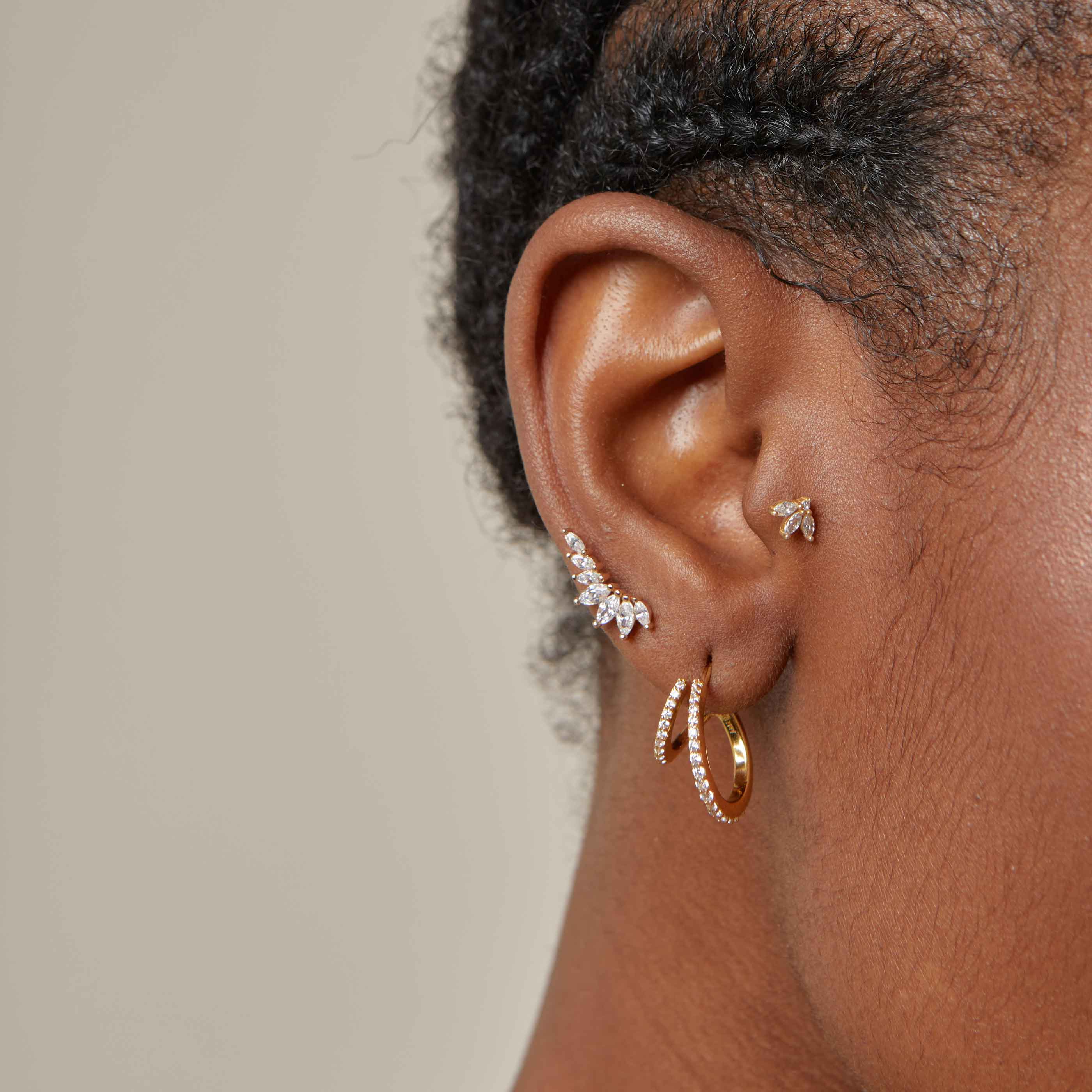 18k Gold Plated Jewellery - Navette Fan Barbell Earring in Gold - Barbell Earring - Astrid &amp; Miyu