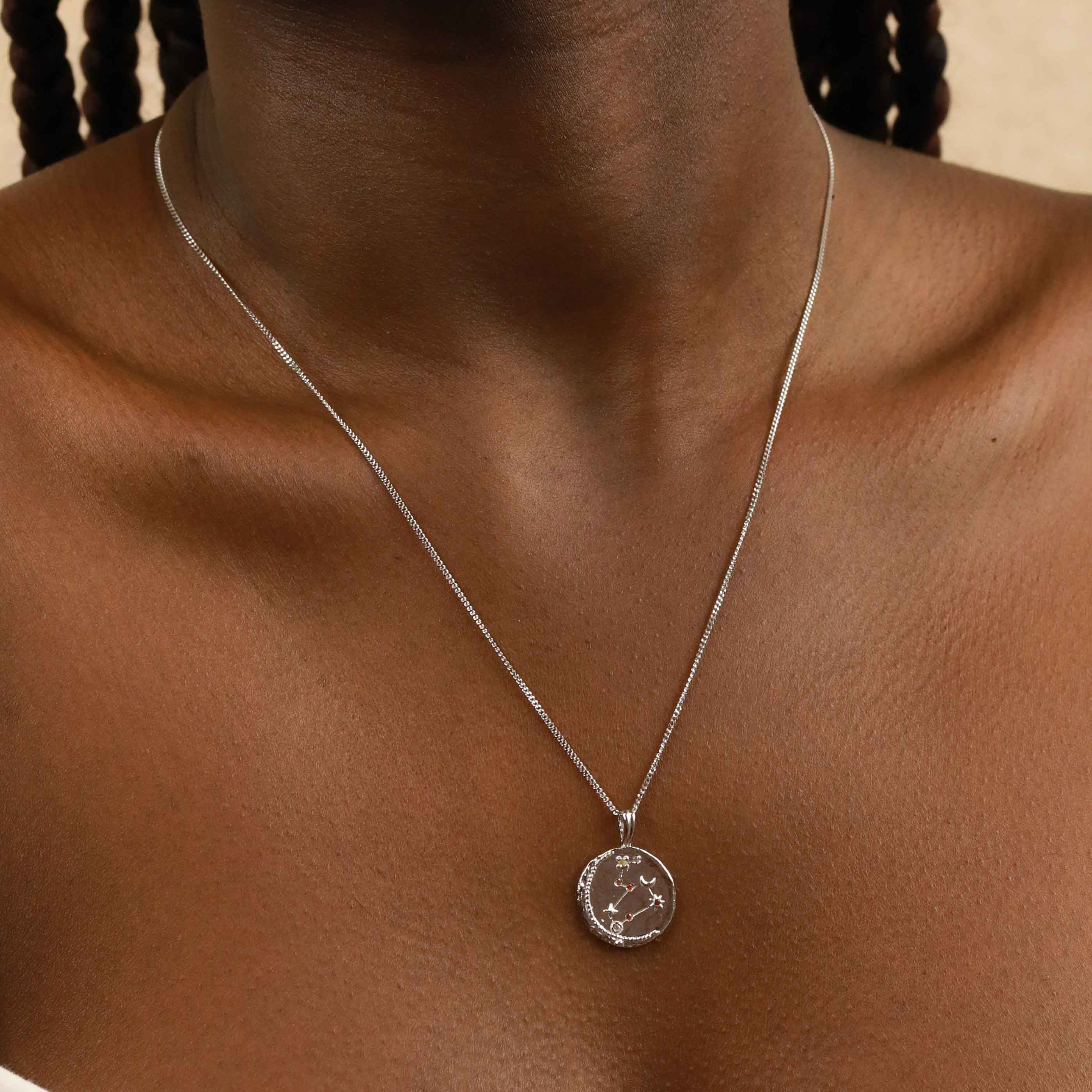 Gemstone Necklaces - Leo Zodiac Pendant Necklace in Silver - Zodiac Pendant - Astrid &amp; Miyu