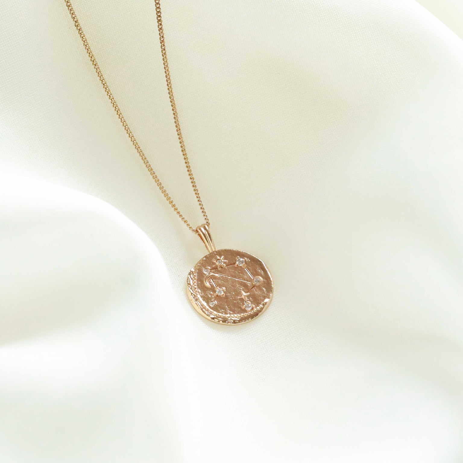 18k Gold Plated Jewellery - Libra Zodiac Pendant Necklace in Gold - Zodiac Pendant - Astrid &amp; Miyu
