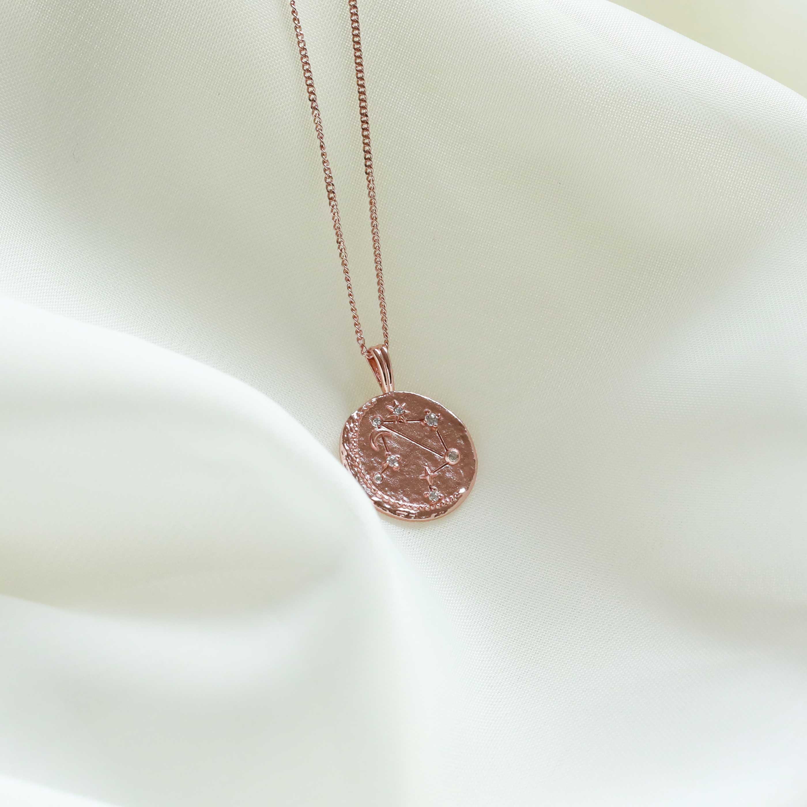 18k Rose Gold Plated Jewellery - Libra Zodiac Pendant Necklace in Rose Gold - Zodiac Pendant - Astrid &amp; Miyu