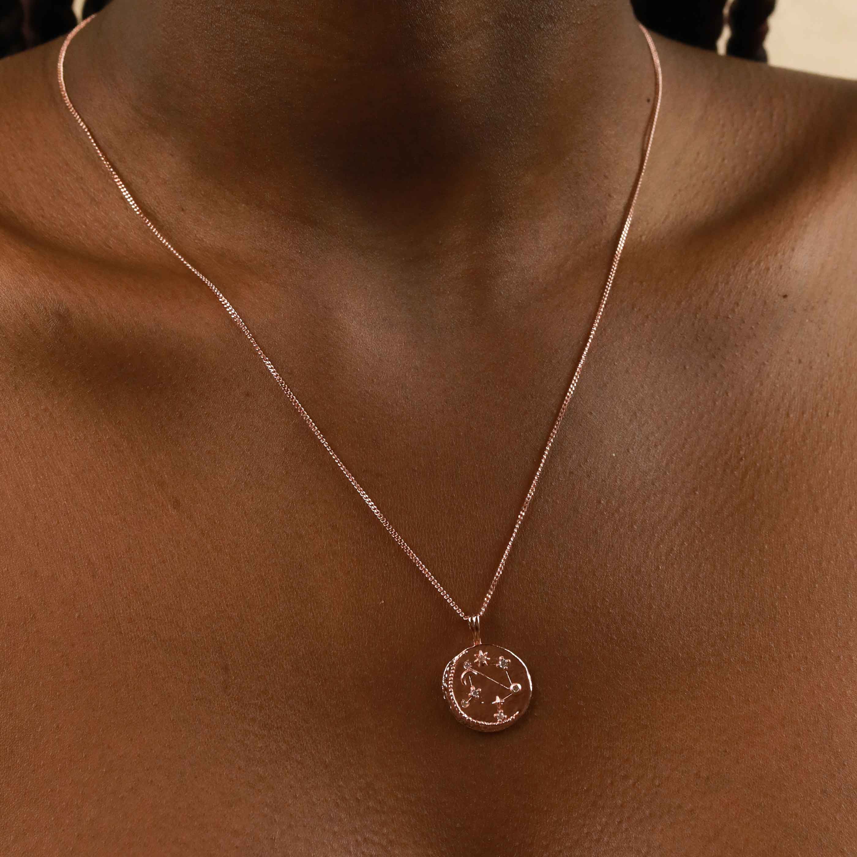 18k Rose Gold Plated Jewellery - Libra Zodiac Pendant Necklace in Rose Gold - Zodiac Pendant - Astrid &amp; Miyu