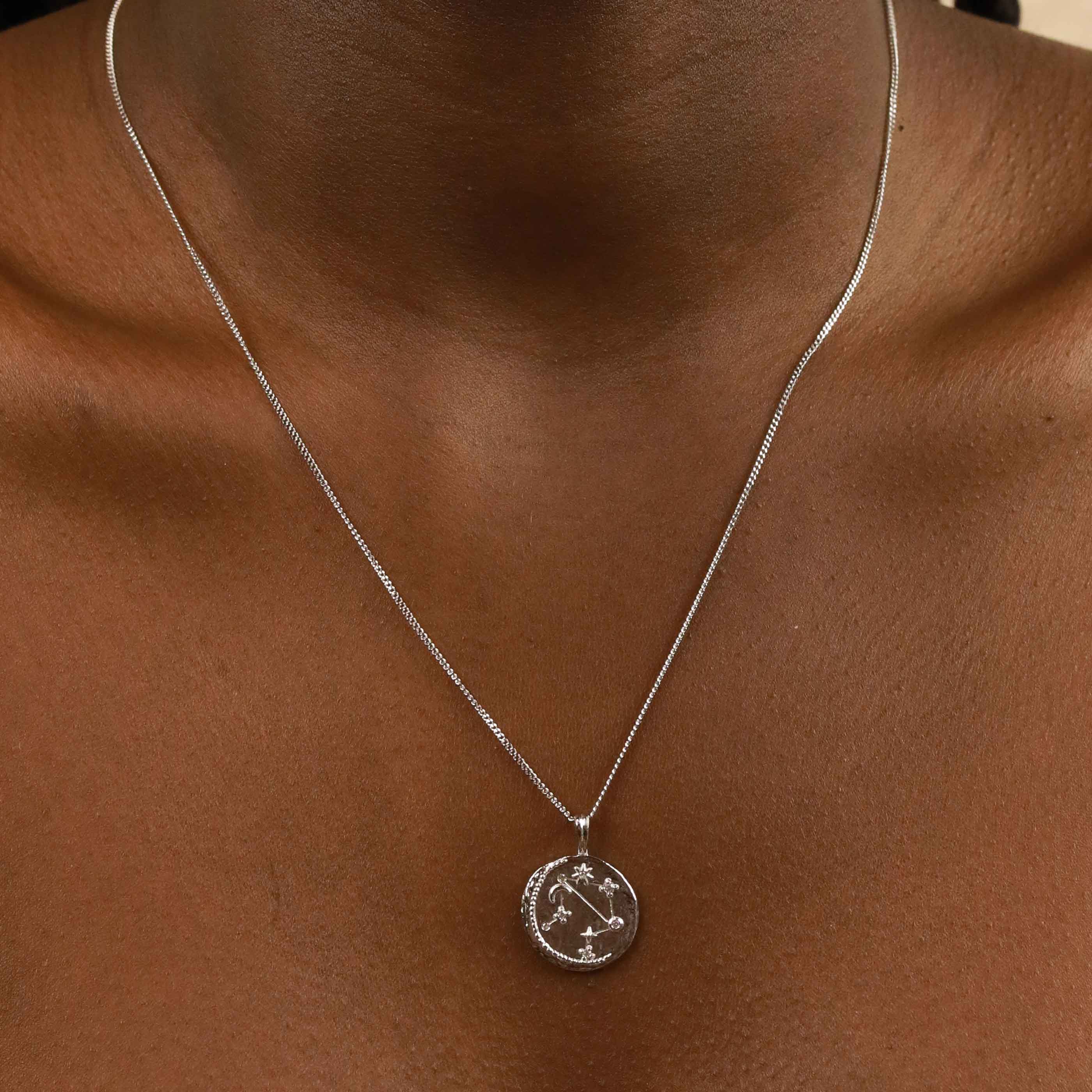 Gemstone Necklaces - Libra Zodiac Pendant Necklace in Silver - Zodiac Pendant - Astrid &amp; Miyu