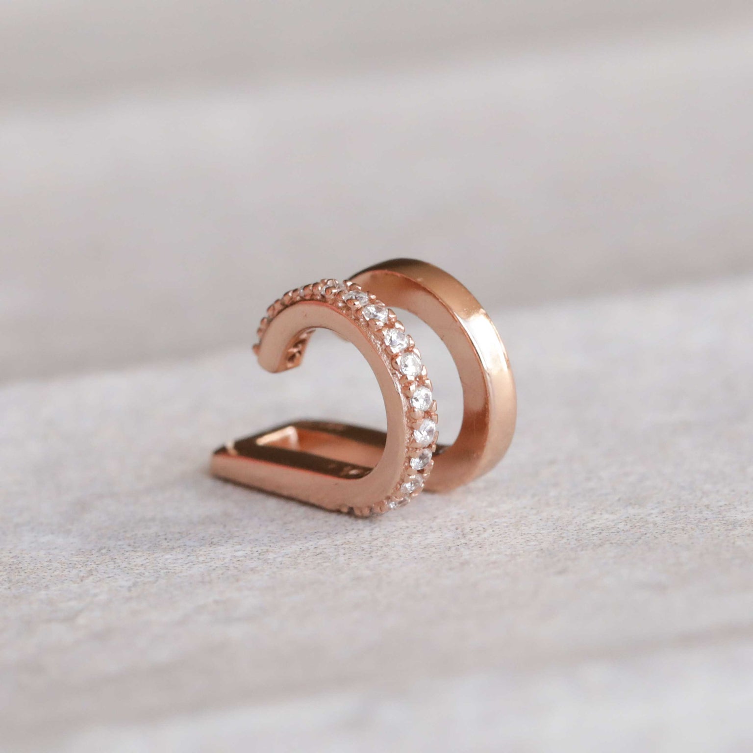 18k Rose Gold Plated Jewellery - Mini Illusion Crystal Ear Cuff in Rose Gold - Ear Cuffs - Astrid &amp; Miyu