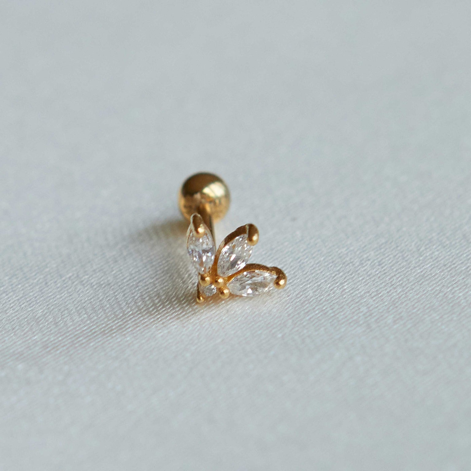 18k Gold Plated Jewellery - Navette Fan Barbell Earring in Gold - Barbell Earring - Astrid &amp; Miyu