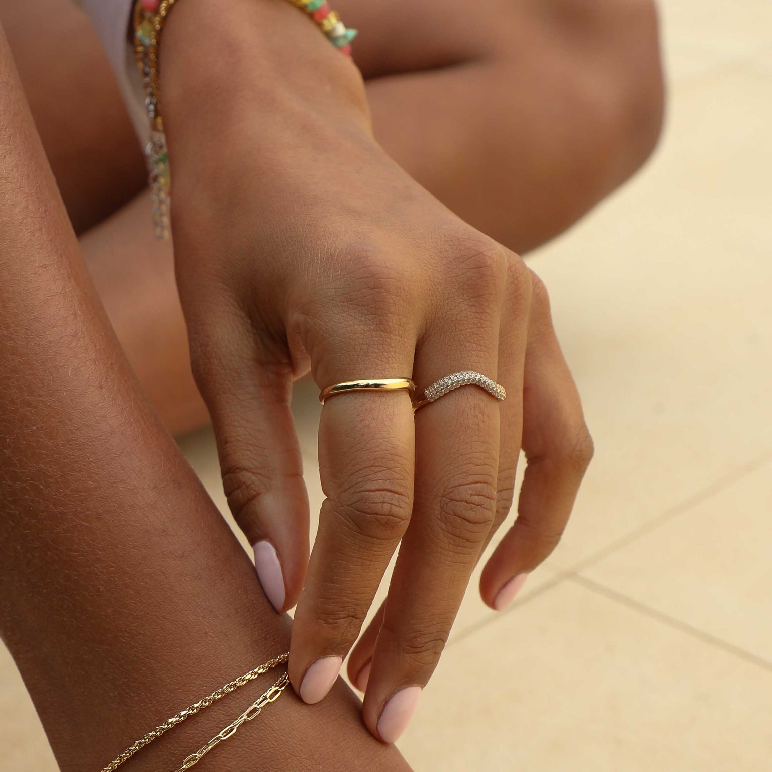 Wave Crystal Ring in Gold worn