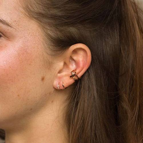 18k Rose Gold Plated Jewellery - Crossing Lines Stacking Ear Cuff - Ear Cuffs - Astrid &amp; Miyu