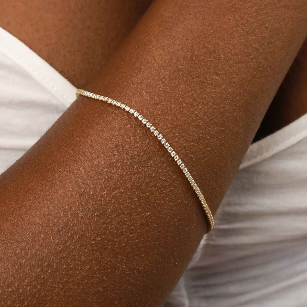 Tennis Chain Bracelet in Gold worn