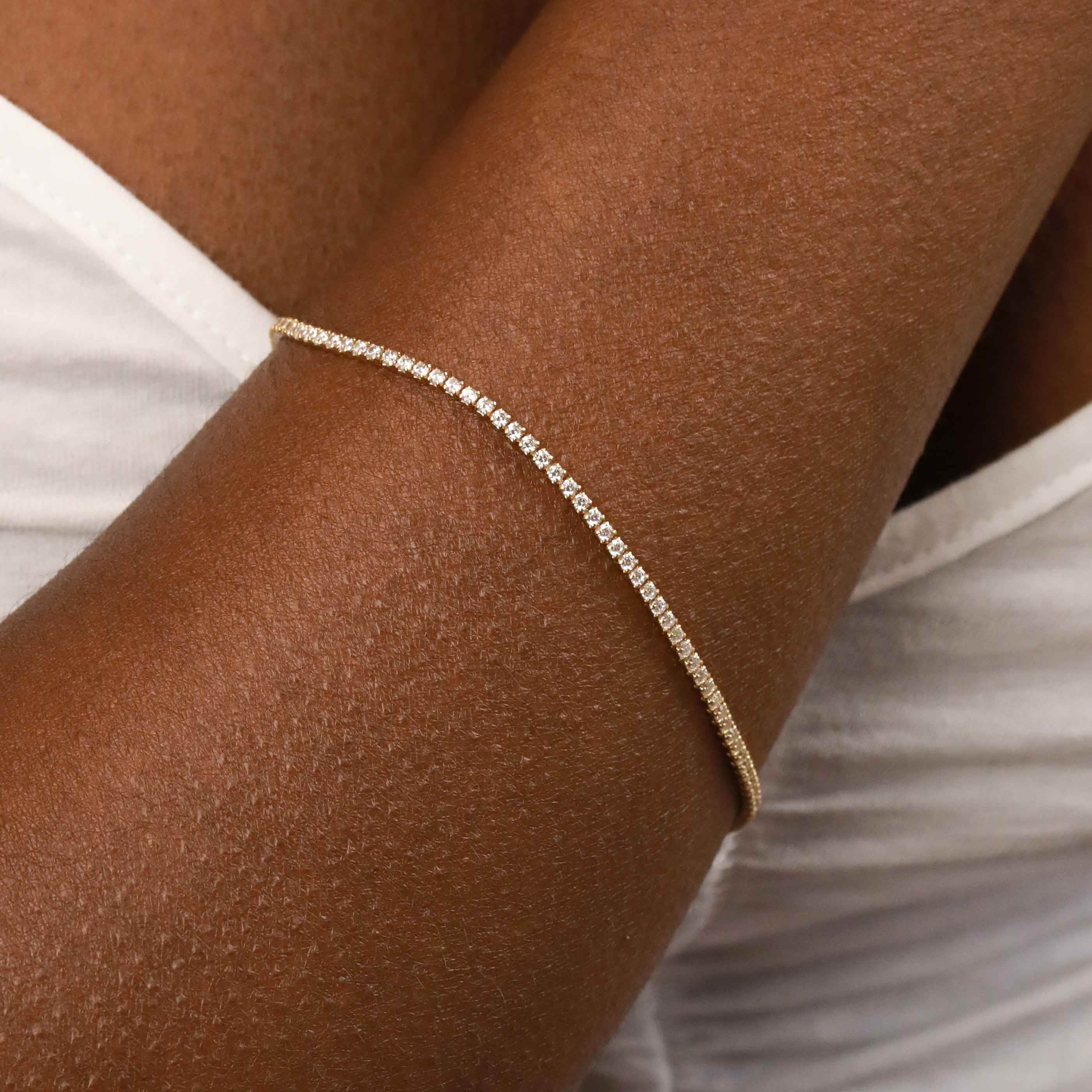 Tennis Chain Bracelet in Gold worn