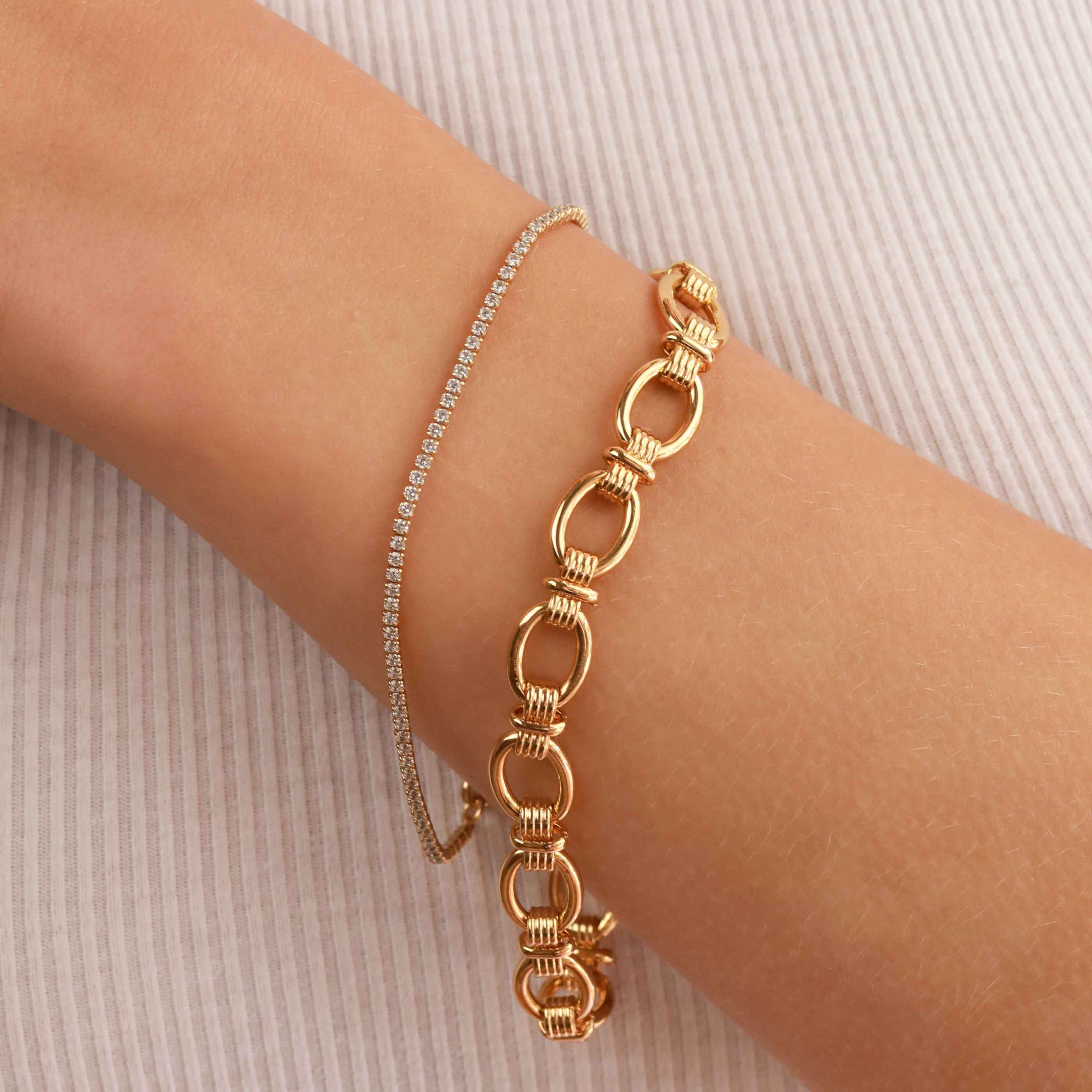 Tennis Chain Bracelet in Gold worn