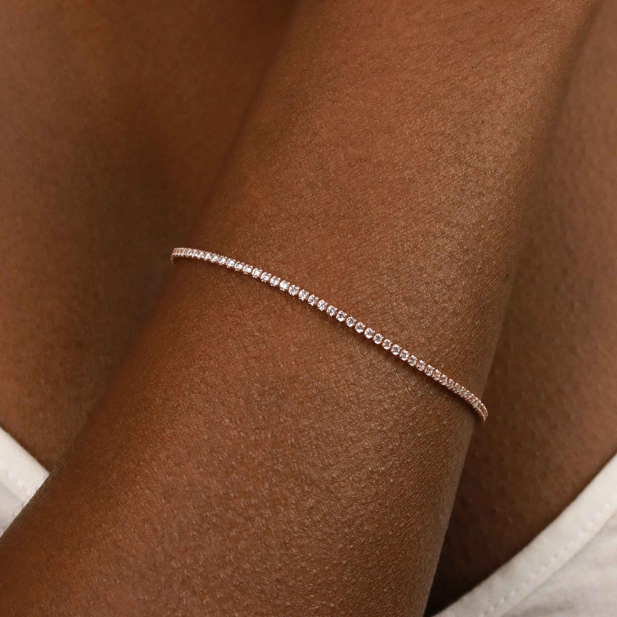 Tennis Chain Bracelet in Rose Gold worn