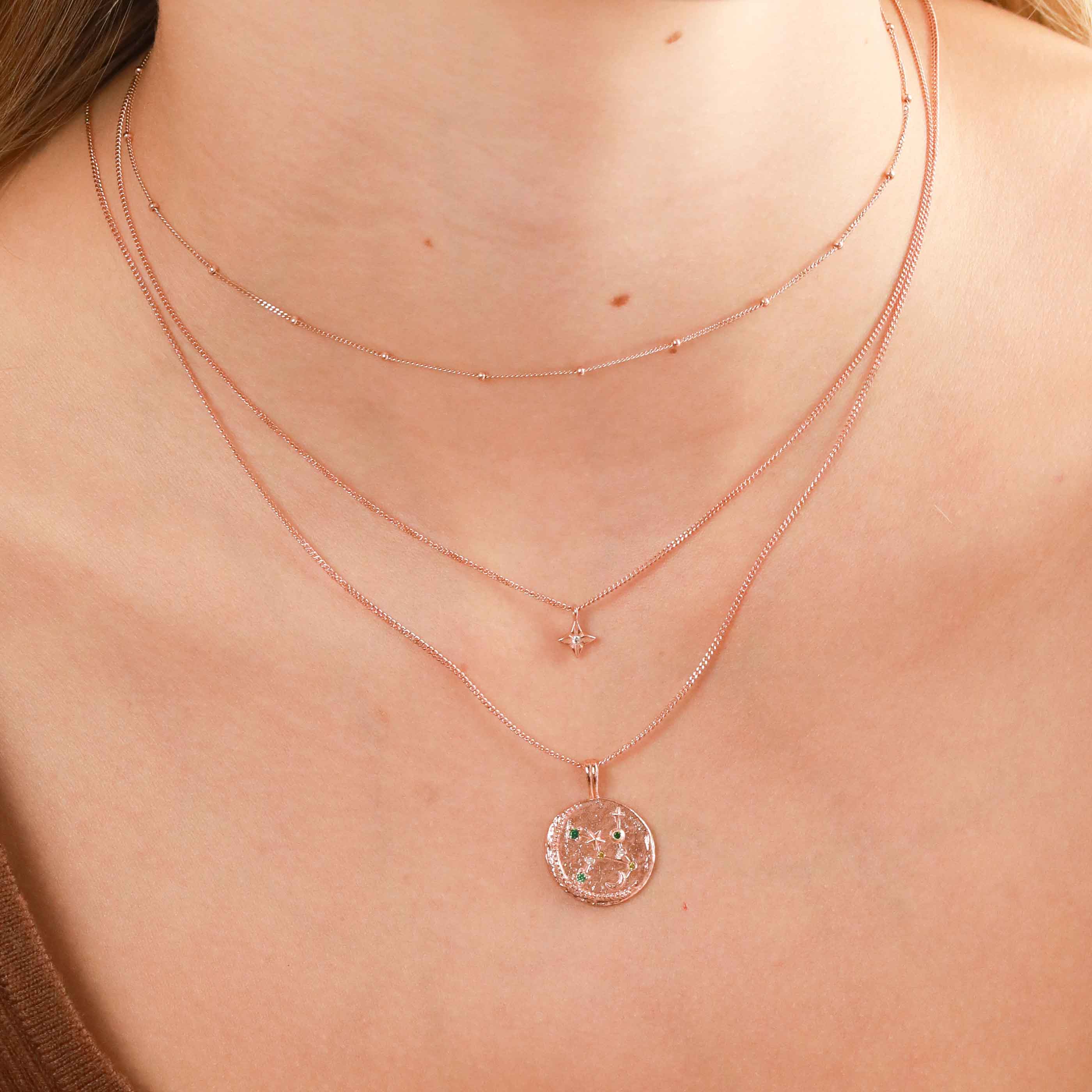18k Rose Gold Plated Jewellery - Virgo Zodiac Pendant Necklace in Rose Gold - Zodiac Pendant - Astrid &amp; Miyu